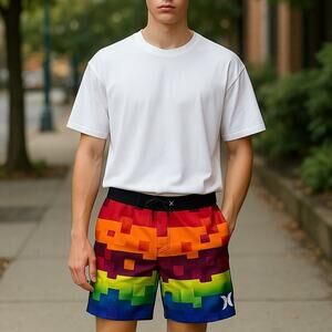 HURLEY Phantom Boardshort Rainbow Colorblock Swim Trunks Swimsuit ~ Men's 34 (?)